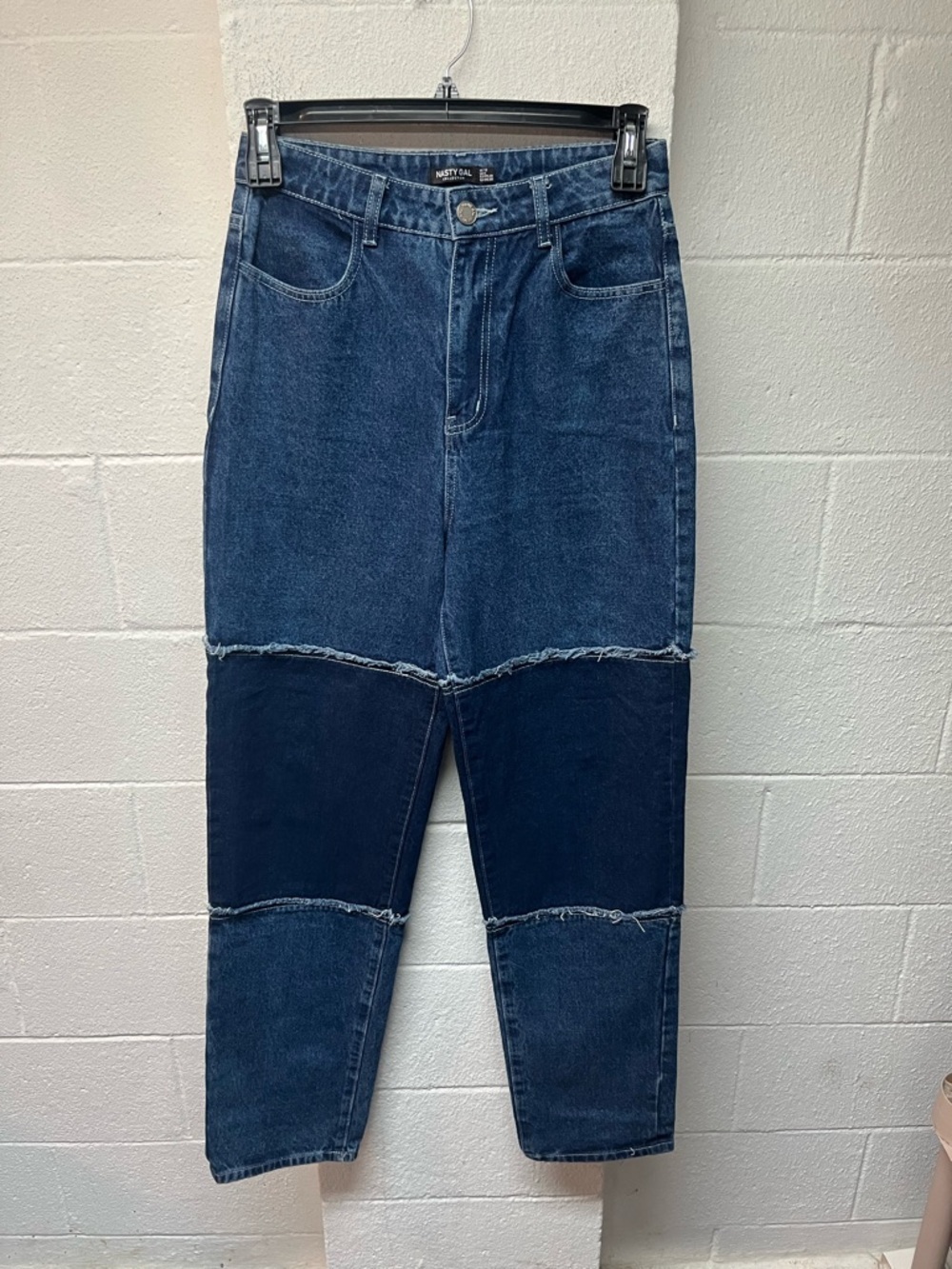 Nasty Gal Women’s Two-Tone Blue Relaxed Patch Jeans